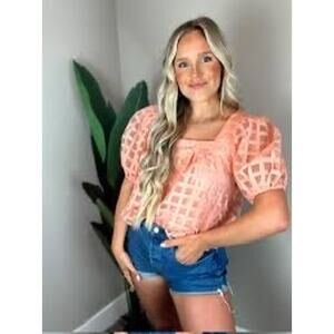 She + Sky Peach Babydoll Blouse Size L